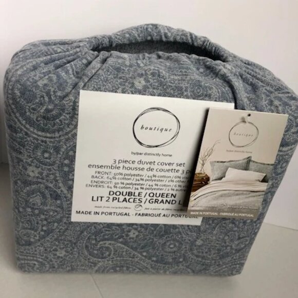 Boutique King Flannel Duvet Cover Set Blue Paisley 3-Piece 92x90 - Picture 3 of 6